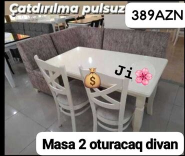 Masa və oturacaq dəstləri: Qonaq otağı üçün, Açılmayan, Dördbucaq masa, 2 stul