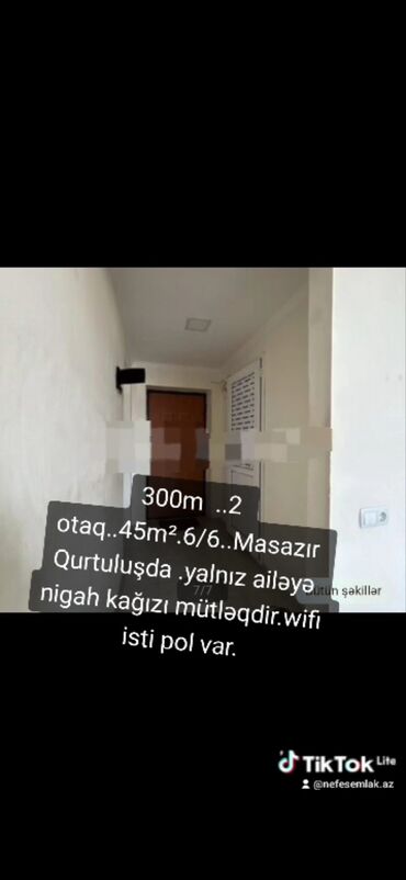 Uzunmüddətli kirayə mənzillər: *Masazır Qurtuluşda 2otaqlı 45m²olan 6/6 yalnız ailəyə kirayə verilir