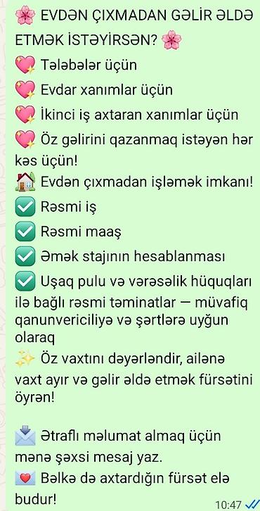 səxsi yuk masini ilə is: Evdən çıxmadan rəsmi iş təklifi - Tələbələr, evdar xanımlar, ikinci — 1