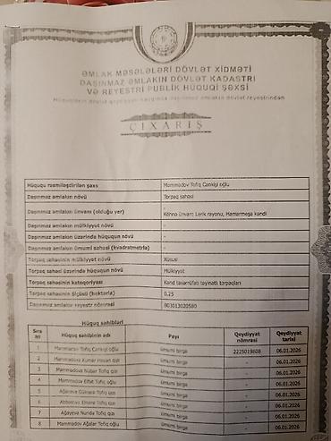 əkin sahəsi satılır: 25 sot, Kənd təsərrüfatı, Barter mümkündür, Kupça (Çıxarış) — 5