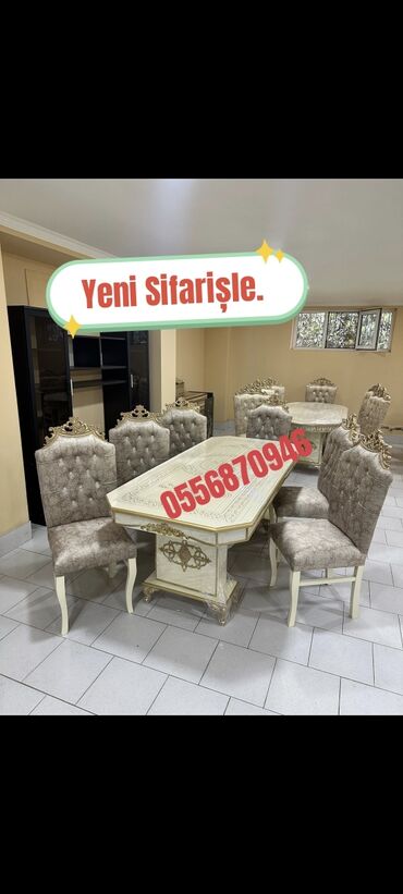 Masa və oturacaq dəstləri: Qonaq otağı üçün, Yeni, Açılmayan, Dördbucaq masa, 6 stul — 2