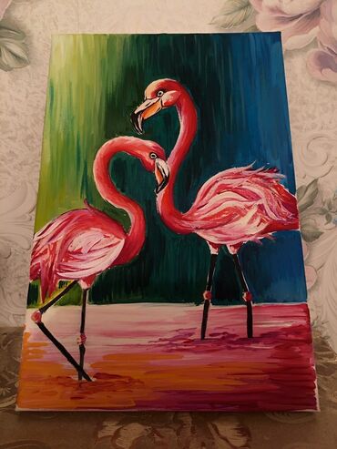 resm eserleri: Акрил,гуашь,маслом на холсте Ketan uzerinde resm sifariwle Flamingo