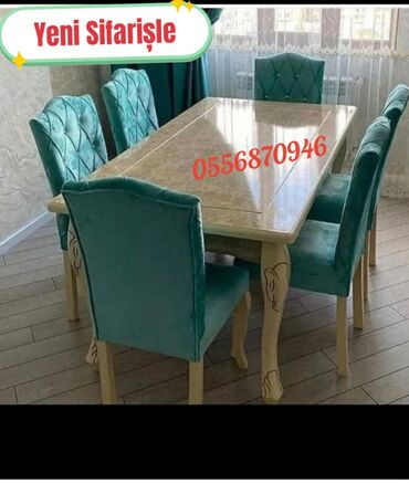 Masa və oturacaq dəstləri: Qonaq otağı üçün, Yeni, Açılan, Dördbucaq masa, 6 stul — 4