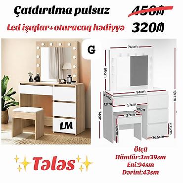 Vizaj stoləsi – LED işıqlı güzgü və oturacaqla - Model: G - Komplekt lalafo.az -da Vizaj stoləsi – LED işıqlı güzgü və oturacaqla - Model: G - Komplekt