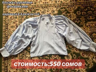 Блузки: Блузка светло-голубого цвета с длинными рукавами-фонариками