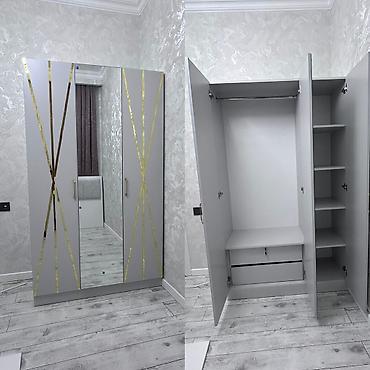 tekstil: Yeni, 3 qapılı, Güzgülü, Boz, Açılan, Düz dolab — 2