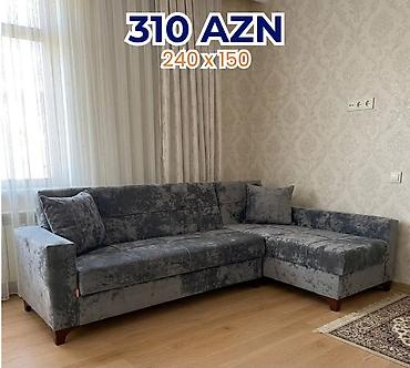 taxta bocka satilir: Künc divanı – 240 x 150 sm - Rəng: tünd boz (velur teksturalı parça) — 1
