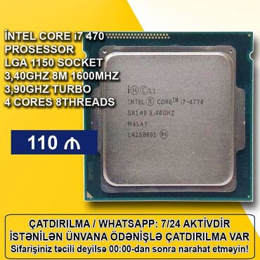 komputer ehtiyat hisseleri: Процессор Intel Core i7 Core i7 4770, 3-4 ГГц, 8 ядер, Б/у
