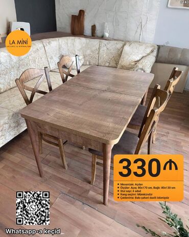 metbex stol stul: Mətbəx üçün, Açılan, Dördbucaq masa, 4 stul