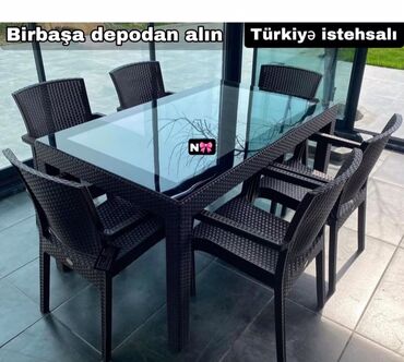 Yelləncəklər: Türkiyə istehsalı bağ/teras yemək dəsti - 1 ədəd şüşə səthli uzun