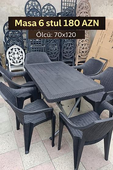 masa ofis: Masa və 6 stul dəsti - Komplekt: 1 ədəd düzbucaqlı masa + 6 ədəd — 1