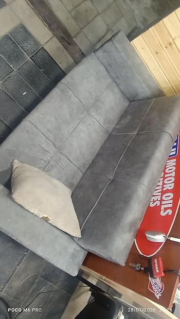 ucuz kombi: Boz rəngli üçnəfərlik divan - Material: yumşaq məxməri/parça toxuma — 1