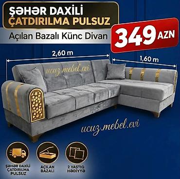 Açılan bazalı künc divan - Ölçülər: uzun tərəf 2,60 m, qısa tərəf