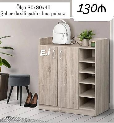 2 qapili dolablar: Ayaqqabı dolabı – ölçü 80×80×40 sm. Açıq palıd rəngli laminat səth — 1