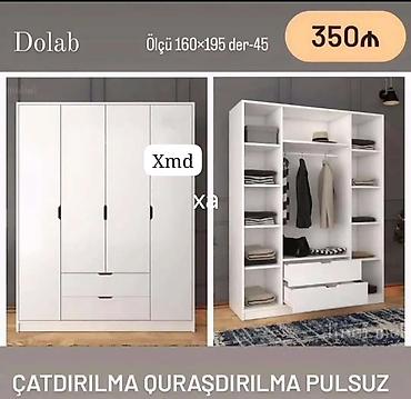 geyim dolabi: Ağ rəngdə çoxfunksiyalı geyim dolabı. - Ölçü: 160 × 195 sm, dərinlik — 1