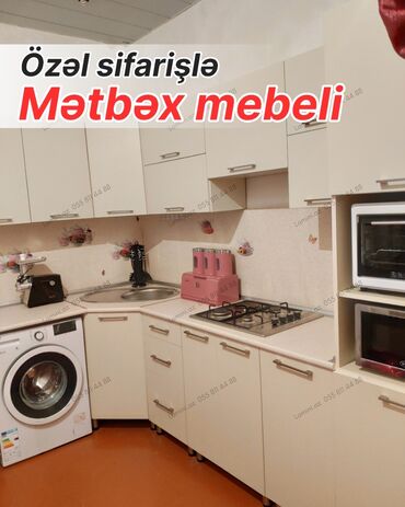 мебель для кухни: Özəl sifarişlə hazırlanan mətbəx mebeli - Künc (L) planlaşdırma: iş