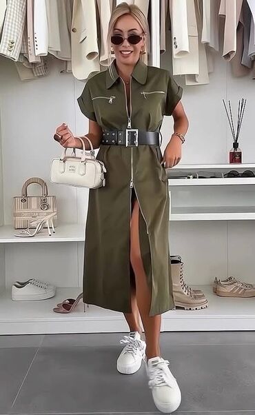 haljine sa mrezicom: Zara One size, color - Khaki, Short sleeves