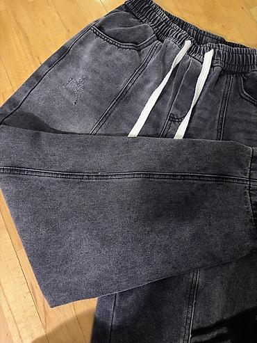 jogger: Qara-boz rəngli cins jogger şalvar - Kəsim: rahat/relaxed fit, düz — 3