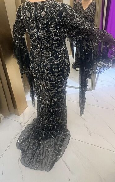 Ziyafət donları: Qaraya çalan yaşıl rəngli, uzun ziyafət/libas - Material: şəffaf — 4