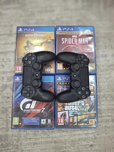 PS4 (Sony PlayStation 4): Ps 4 + 2 джойстика и 4 диска с играми.
Состояние отличное — 3