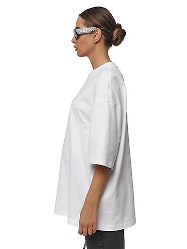 оверсайз футболка: Белая oversize футболка унисекс с принтом. - Свободный крой — 5