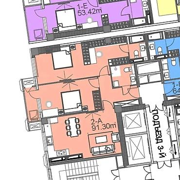 imak: 3 комнаты, 91 м², Кок-Жар мкр 10 этаж, ПСО (под самоотделку) — 2