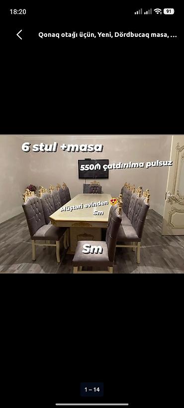 ucuz stollar: Qonaq otağı üçün, Yeni, Dördbucaq masa, 6 stul — 1
