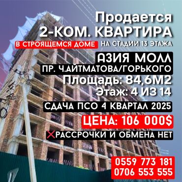 Продажа квартир: 2 комнаты, 85 м², Элитка, 4 этаж, ПСО (под самоотделку)