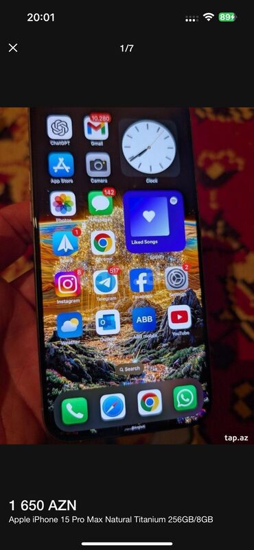 Apple iPhone: IPhone 15 Pro Max, 256 GB, Natural Titanium, Simsiz şarj, Face ID