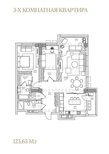 батора: 3 комнаты, 124 м², Асанбай мкр Элитка, 6 этаж, ПСО (под самоотделку) — 8