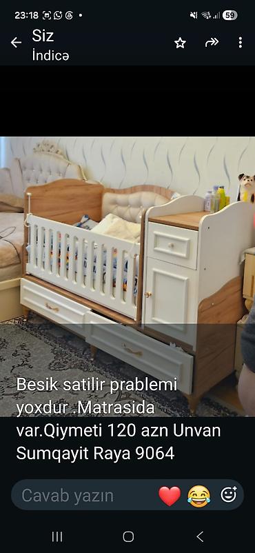panel radiyatir: Uşaq beşiyi – taxta və ağ rəng kombinasiya dizaynı. Yan tərəfi — 1