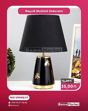 dekorativ işıq: Naçnik Stolüstü Dekorativ lampa - Rəng: qara abajur, qızılı detallı — 1
