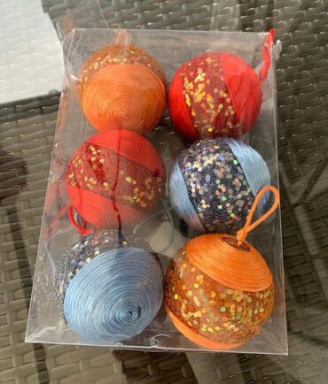 Yeni il oyuncaqları və bəzəkləri: Yeni il ağacı üçün bəzək topları – 2 fərqli dəst 1) Parıltılı çiçək — 9