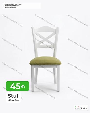 stul uzu: Stul – 40×45 sm ölçü - Ağ rəngdə taxta karkas, arxalıq X-formalı — 1