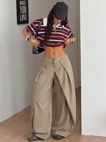 ženske pantalone: Ženske pantalone širokog kroja sa preklopom – statement model 2400din — 5
