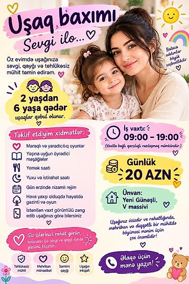 Uşaq baxımı – sevgi ilə Öz evimdə uşaqlar üçün sevgi dolu, qayğıkeş