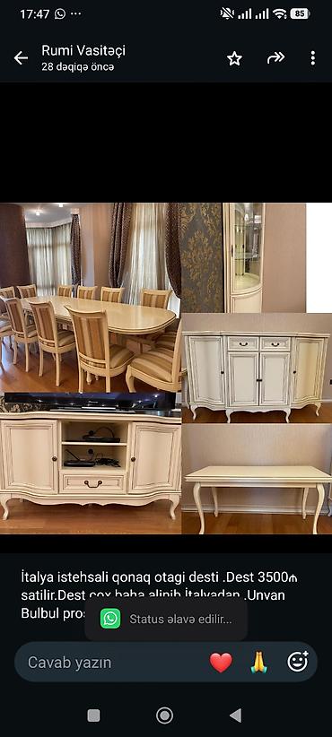 İtalya istehsali qonaq otagi desti .Dest 3500₼ satilir.Dest cox baha