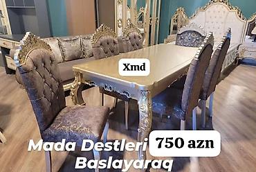 jysk mebel: Klassik üslubda yemək otağı dəsti - Qızılı detallı, oyma naxışlı — 1