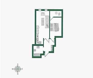 1: 1 комната, 52 м², Ботанический сад Элитка, 10 этаж, ПСО (под самоотделку) — 3