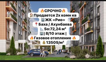 Продажа квартир: 2 комнаты, 72 м², Элитка, 8 этаж, ПСО (под самоотделку) — 1