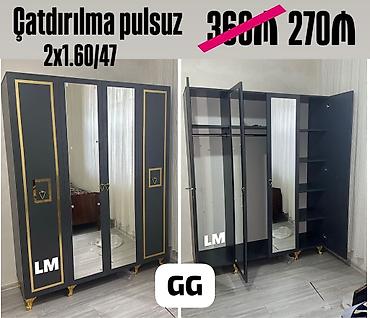 Qapılı paltar dolabı – qara-qızılı dizayn, güzgülü ön panellər Ölçü: 2 lalafo.az -da Qapılı paltar dolabı – qara-qızılı dizayn, güzgülü ön panellər Ölçü: 2