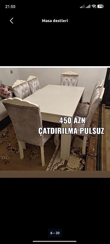 stul ofis: Mətbəx üçün, Yeni, Açılmayan, Dördbucaq masa, 6 stul — 1