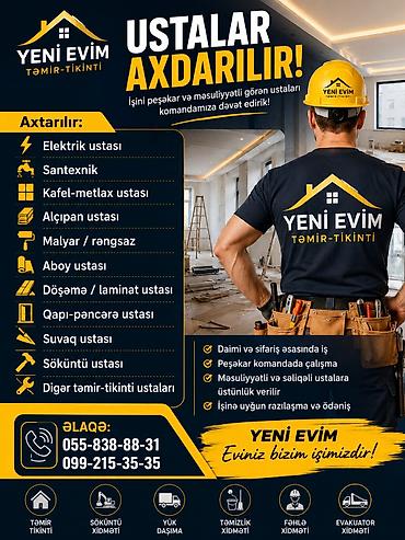 ev temizliği günlük: Fasad, naxış ustası tələb olunur, 3-5 illik təcrübə, Dəyişən qrafik, Gündəlik ödəniş — 1
