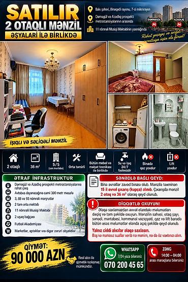 cepis satisi: Bakı, 7-ci mikrorayon, 2 otaqlı, Köhnə tikili, m. Dərnəgül, 36 kv. m — 1