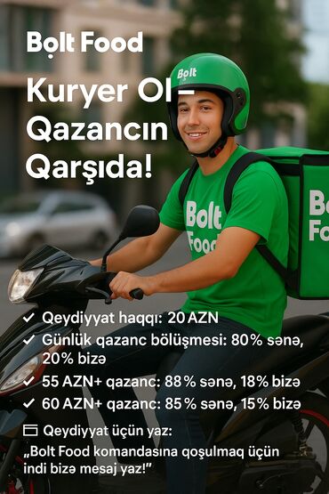 front end developer iş elanları: Moto-kuryer tələb olunur, Həftəlik ödəniş, Təcrübəsiz