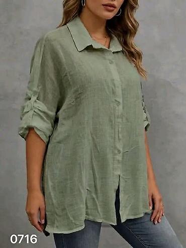 pull bear rs: Košulja od lana za punije dame,krojena komotno za udobno svakodnevno — 3