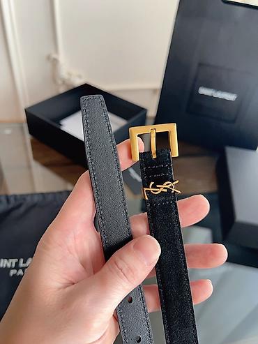 Kaiševi: Saint Laurent Paris kaiš – crna prirodna koža i brušena koža - Model — 1