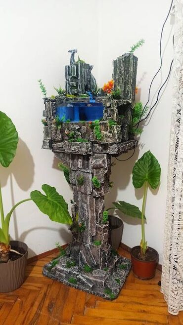 Akvariumi: Dekorativna fontana–akvarijum na postolju, unikatni ručni rad u stilu — 4
