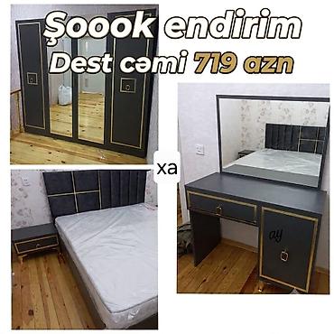 mebel dəsti: Yataq otağı mebel dəsti – tünd boz rəng, qızılı haşiyələr və minimal — 1
