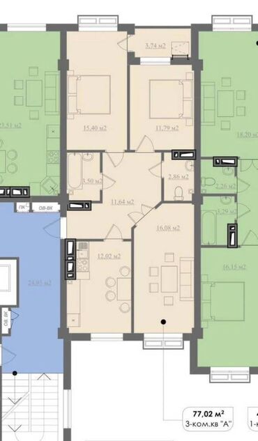 квартира алтын ордо новопавловка: 3 комнаты, 77 м², Элитка, 8 этаж, ПСО (под самоотделку)